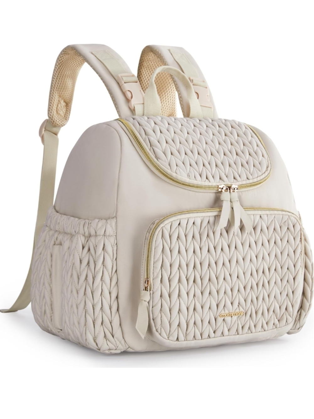 Cream Quilted Shoulder Backpack - Women's Convertible Bag